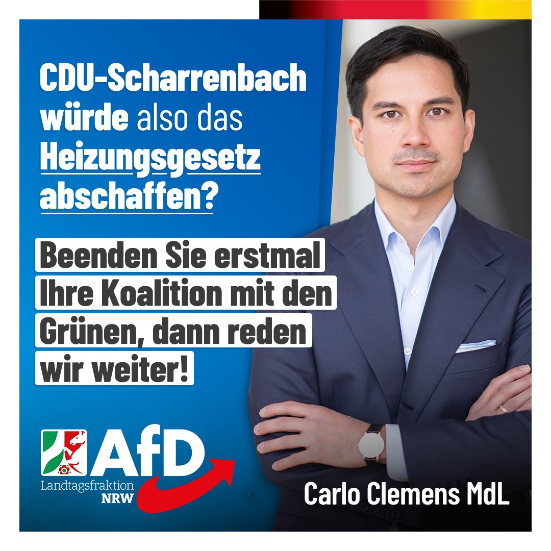 CDU-Bauministerin @inascharrenbach würde also das #Heizungsgesetz abschaffen? „Beenden Sie erstmal Ihre Koalition mit dieser Partei, dann reden wir weiter.“ - @clemens_carlo #AfD #ltNRW