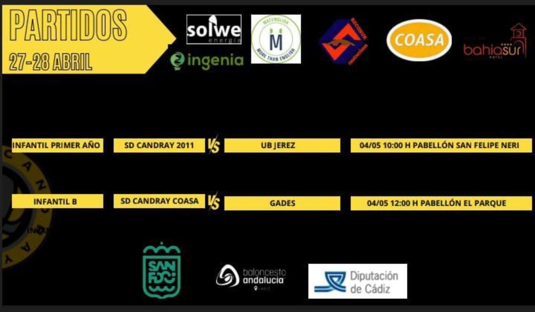 🏆 FINAL FOUR INFANTIL FEM. 1° AÑO
🛡️Semifinal
🆚 <a href="/UBJerez/">𝗨𝗕𝗝𝗘𝗥𝗘𝗭</a> 
📅 Sábado 4 de Mayo
🕒 10:00 horas
📍Colegio San Felipe Neri
Nuestras chicas 🐝 del infantil 2011  disputarán el primer partido de la Final Four!! 💪🏼💪🏼 A por todas y sobre todo a disfrutar!!!✨🖤💛