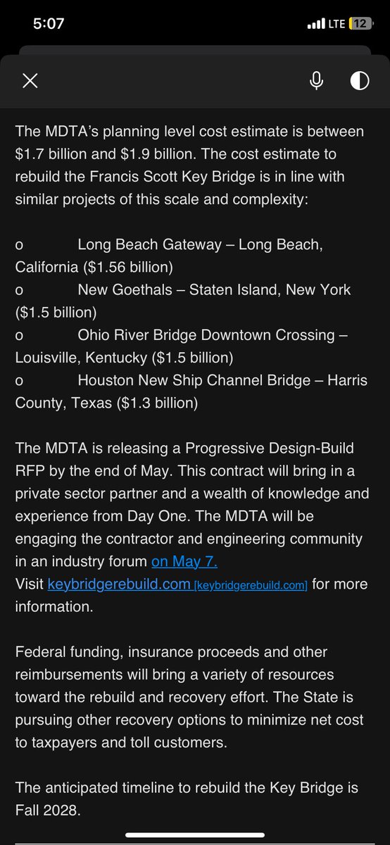 🚨🚨BREAKING: We should have a new Key Bridge by 2028, according to MDOT’s anticipated timeline. Expected to cost around $1.7-1.9 billion. DETAILS - wmar2news.com/keybridgecolla… 
@WMAR2News