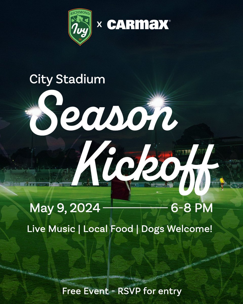 Ivy Opening Week festivities are here! Join us at City Stadium on May 9 from 6-8 pm for the @CarMax Season Kickoff! Featuring: 🎶 Live Music! 🍗 Food from Shakedown Eats 🛍️ Ivy Merch Discounts 🥳 And much more! Admission is free and dogs are welcome!