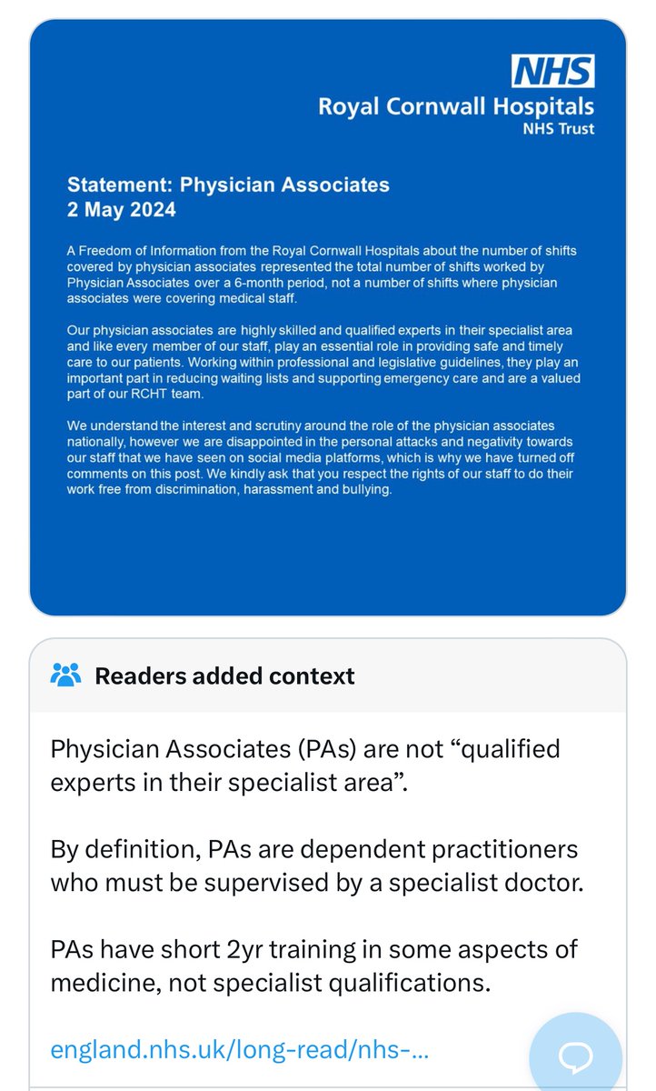 Hospital trusts releasing such ridiculous statements that they get community noted within 24hrs is crazy. When will they wake up??