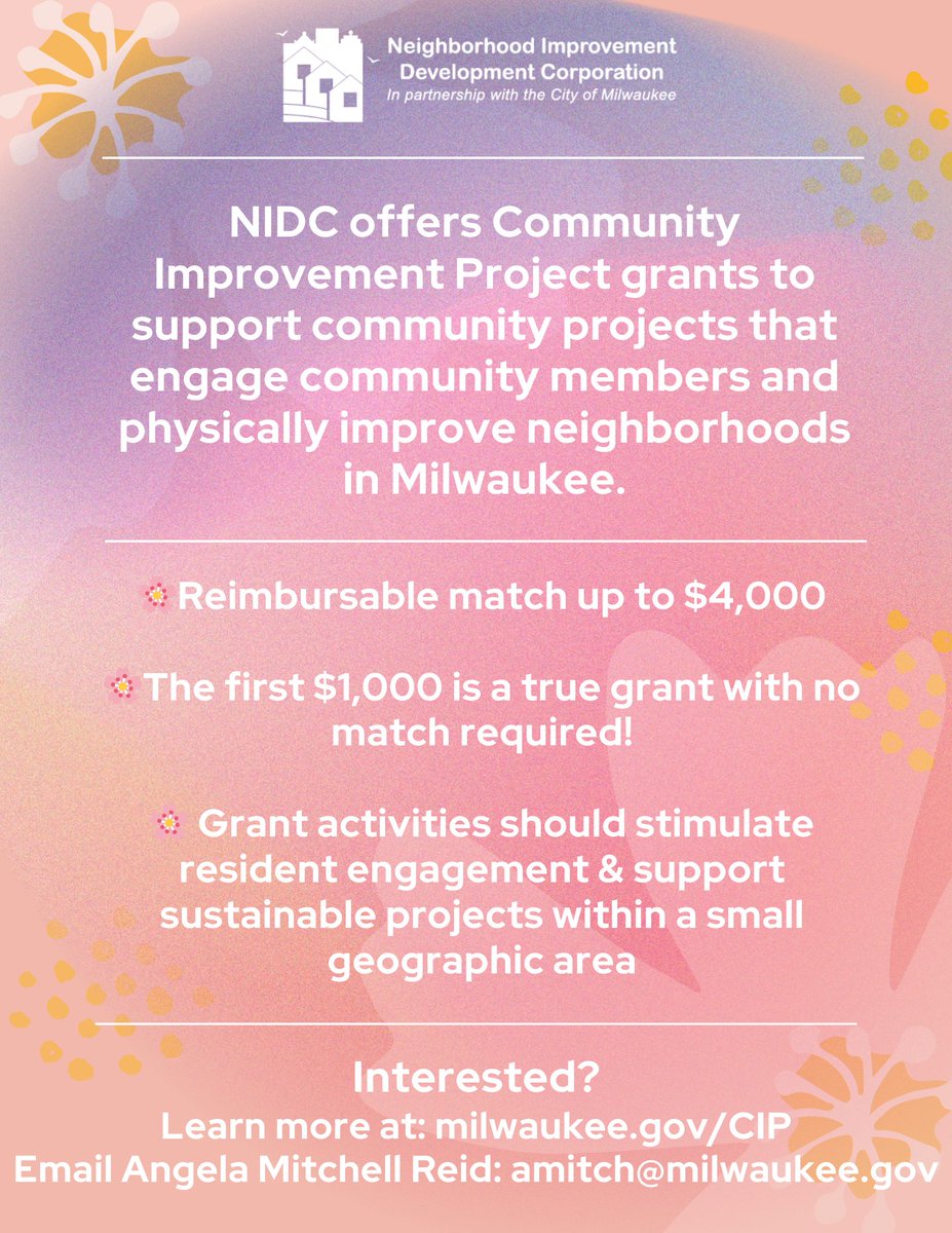 Do you want to physically improve neighborhoods in Milwaukee? Our Community Improvement Project grants are available citywide! Learn more ➡️ milwaukee.gov/CIP