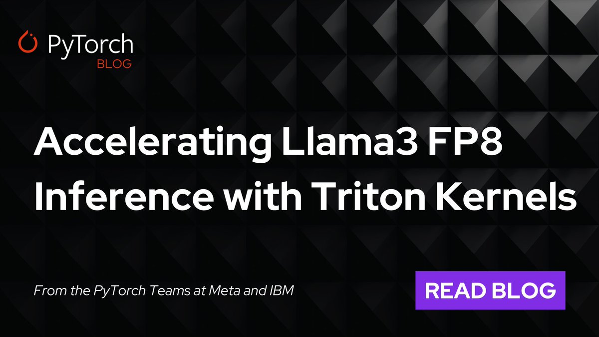 Accelerate Llama3 FP8 Inference with Triton Kernels 😎 We present an optimized Triton FP8 GEMM kernel TK-GEMM, which leverages SplitK parallelization. The kernel code is publicly available, check out the blog here: hubs.la/Q02vWwFf0