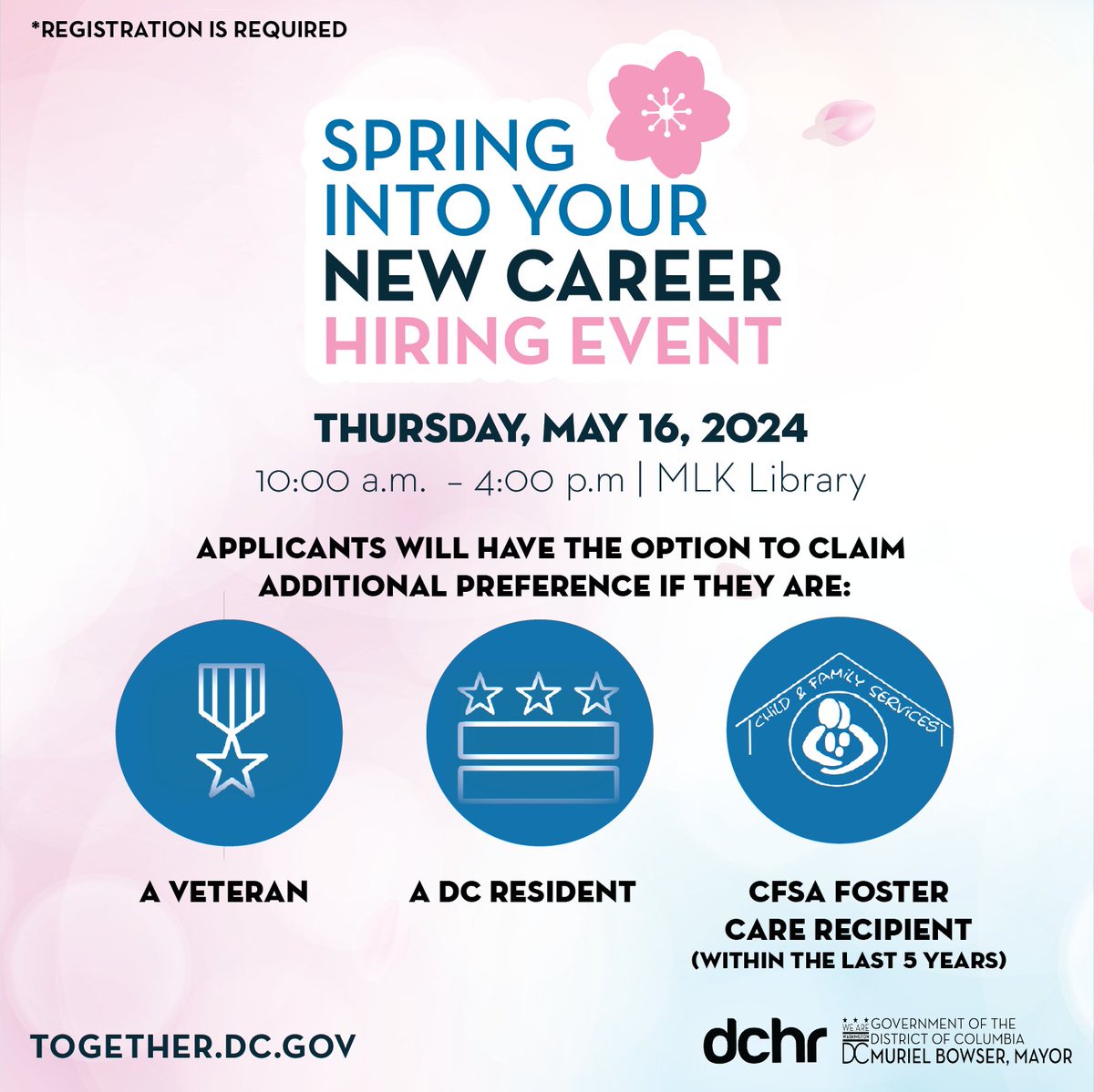 #DidYouKnow that residents in #DC receive preference for #DCGovCareers?  #Veterans and @DCCFSA foster care recipients too! #DCIsHiring ! Register for the hiring fair today! dchr.dc.gov