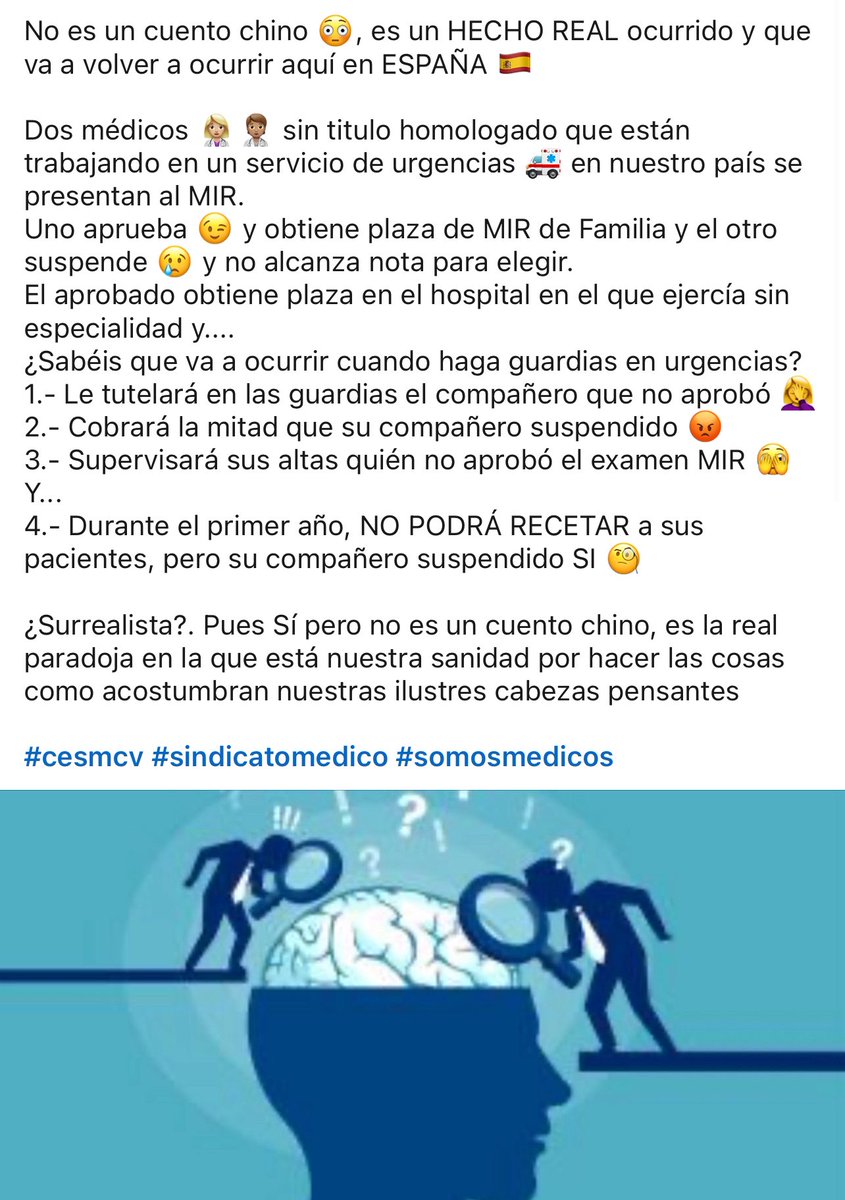 No es un bulo, ni una fake, ni un chiste sin gracia, es simplemente una de las razones que explican las plazas vacantes en la elección MIR 🤷‍♂️ @cesm_sindicatos @vicentematas @DrMiguelLazaro @CESM_CV @AsociacionMIRe @amytsmedicos @SimebalCesm @SIMECATCESM @SoVaMFiC @DoctorSITHo