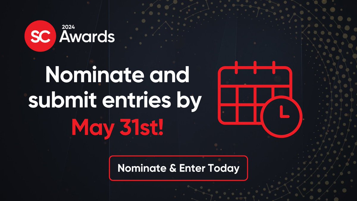 1 month left! The countdown to the #2024SCAwards entry deadline is officially on! Mark your calendars, finalize your submissions, and be part of the industry's most prestigious accolade. You have until May 31st to submit your nominations. bit.ly/49jPJFI