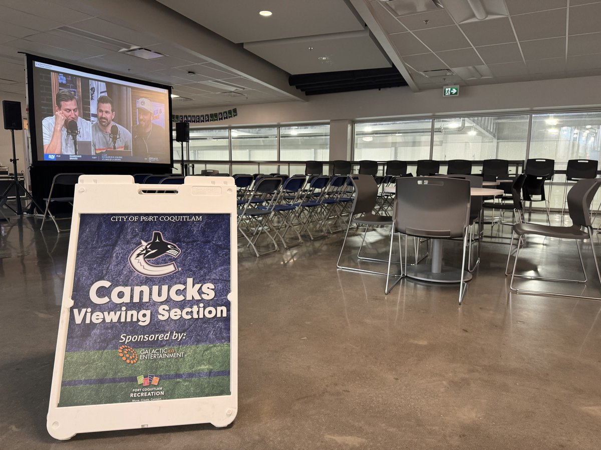 GO CANUCKS GO! 🟢🔵 Be there for our next playoff viewing party — tomorrow at 4pm at Port Coquitlam Community Centre, near the concession area! 🚨🥅

Food and drinks will be available at the concession, and we'll have another prize to give away! 🍻🌭🎁

#PortCoquitlam #CityOfPoCo