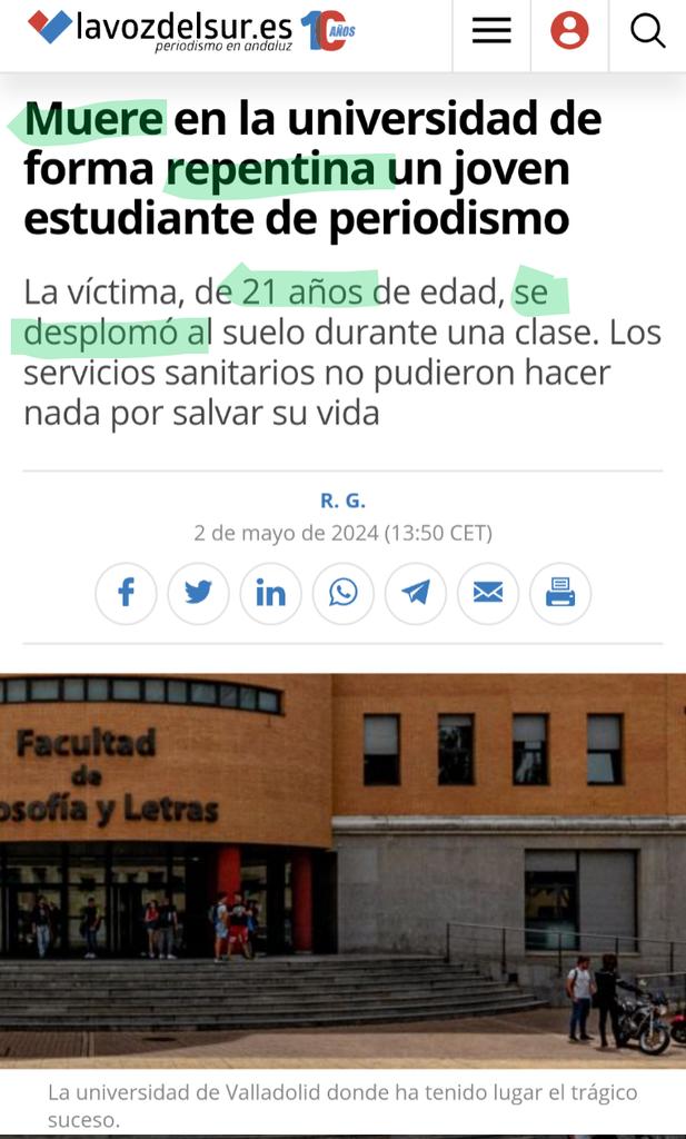 🇪🇦Muere REPENTINAMENTE joven estudiante de 21 años... Se desplomó en clases y no pudieron reanimarlo. “Siempre ha pasado, sólo que no prestábamos atención”, dicen los justificadores de las #repentinitis post 💉 💉 💉 ☣️ lavozdelsur.es/actualidad/soc…