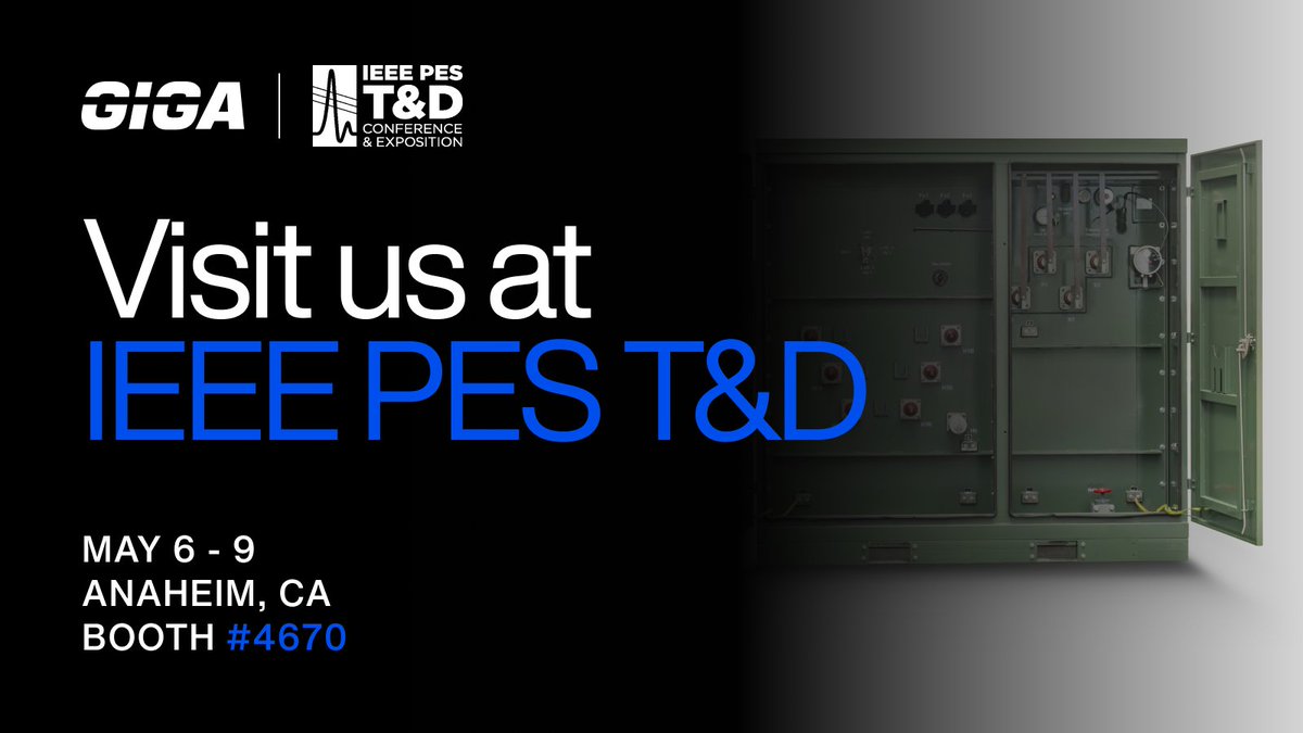 GigaEnergy_'s tweet image. Join us at the IEEE Transmission &amp;amp; Distribution Conference &amp;amp; Expo!

Meet us May 6th-9th at booth #4670 to discuss UL 891 switchboards and transformers.

#IEEETandD