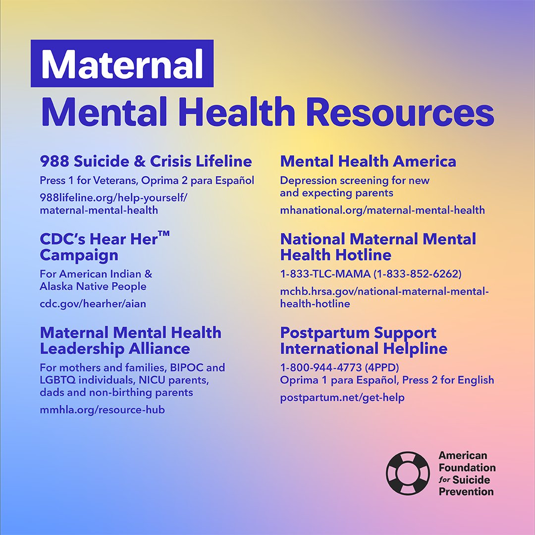 May is Maternal Mental Health Month! For the occasion, we created a very new mental health resources graphic. Mark the month by sharing this with a new or expecting parent!