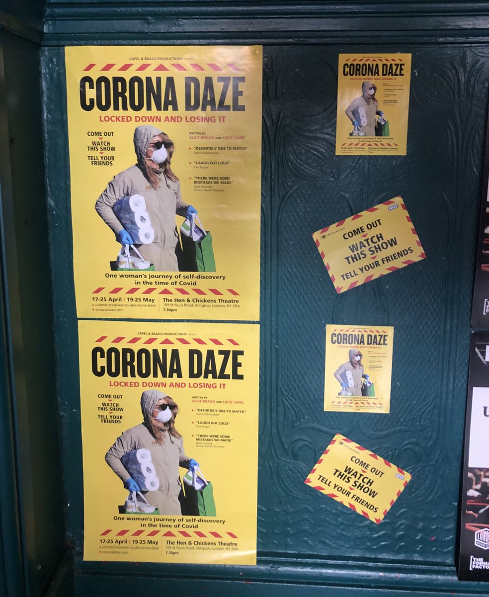 Fancy a laugh?

Then why not join us for comic play, Corona Daze, coming to @TheHenChickens this month! 

Tickets are still available: tinyurl.com/yuv6yexd or they can be bought on the door. 

#londontheatre #offthewestend #newwriting #whattodoinlondon #islington