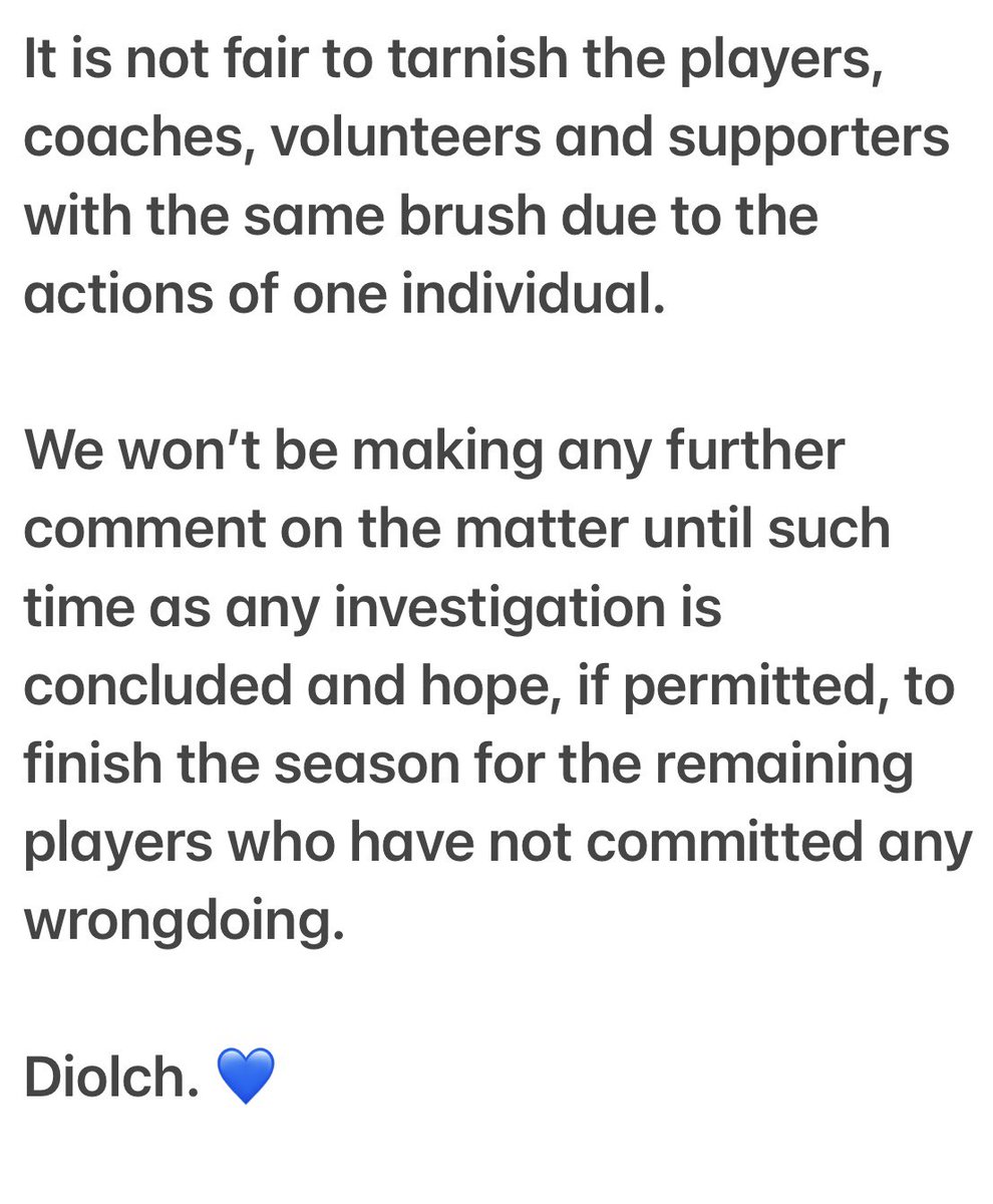 New club statement. Diolch.