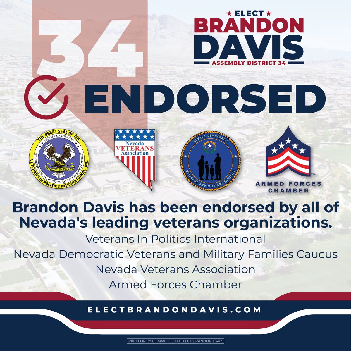 I have deep connections with many veterans, so I wear this one as a badge of honor. I appreciate Veterans In Politics International, @NV_Dem_Vets, Nevada Veterans Association, and the @ArmedForcesCham for their trust and support. I'll be a strong advocate for veterans issues