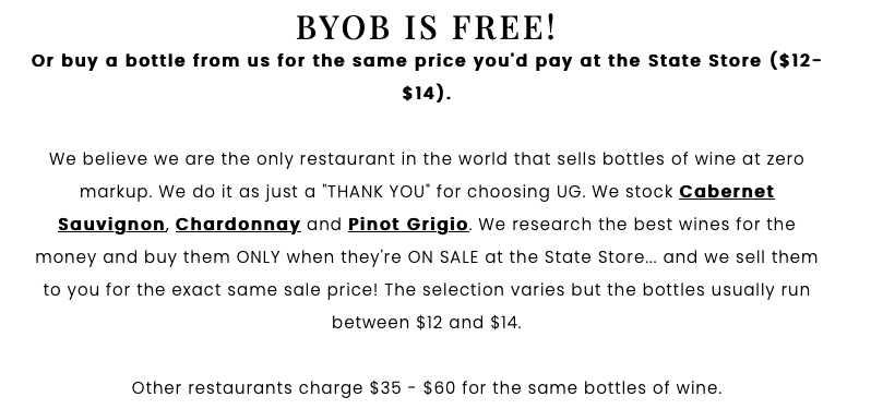 Something about which to not be upset: Oakland's Union Grill's BYOB policy.