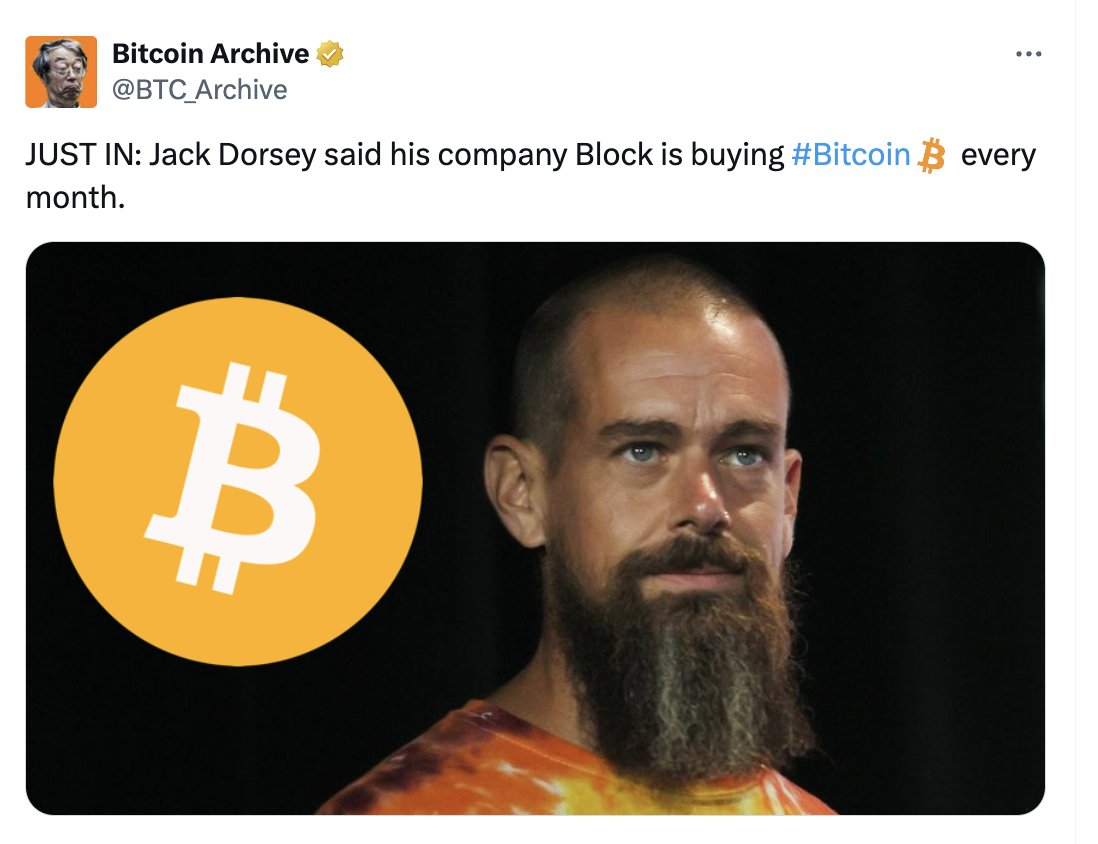 First: President Bukele announced El Salvador's one bitcoin per day program Then: @jack does the same monthly for Block Looks like DCA'ing #Bitcoin is catching on ... 👀