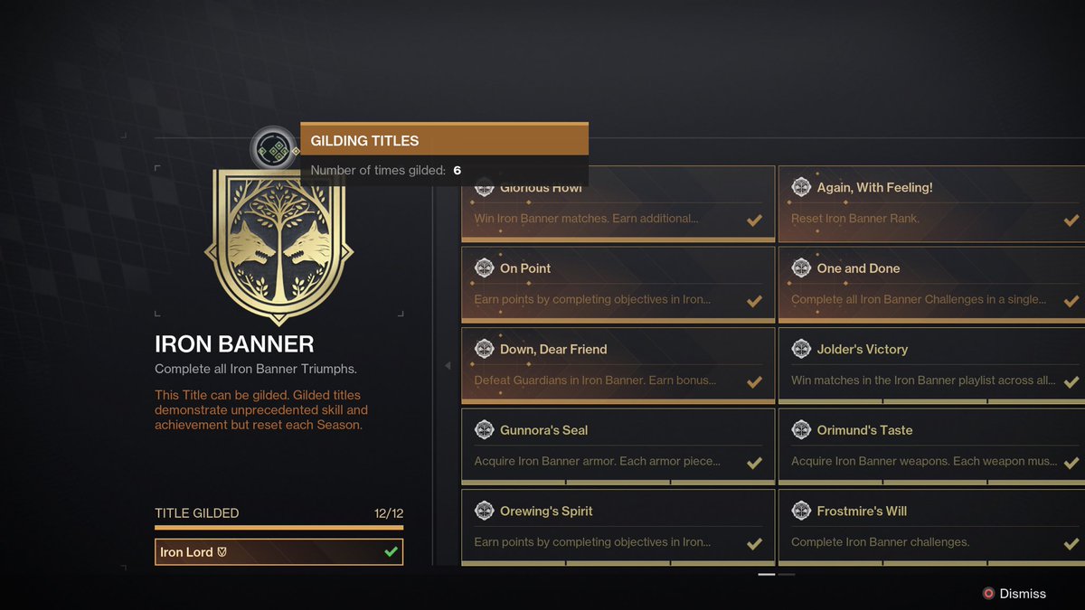 It is finished.

Every. Single. Gild.

#ironbanner #destiny2