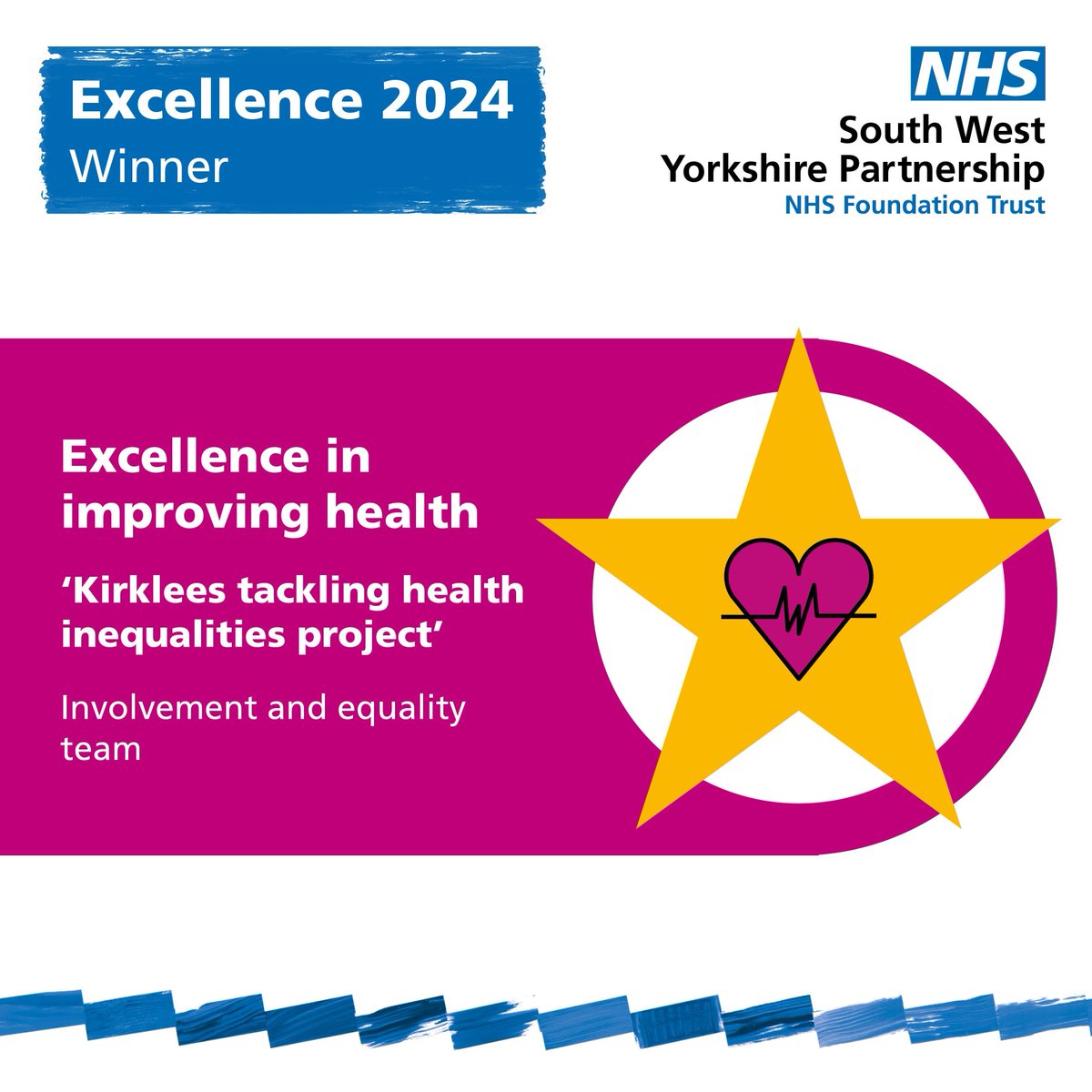 Now on to our winner… #Kirklees tackling health inequalities team! 🥇 This project aims to prevent and tackle the underlying cause of physical and mental health issues by elevating creative interventions from community partners. #Excellence24 @KirkleesHCP