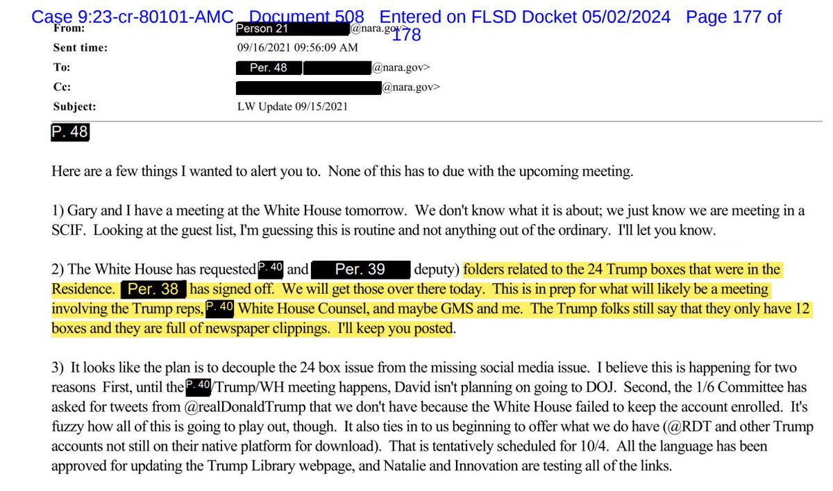 More evidence of comms btw NARA and Biden WH including deputy WH counsel Jonathan Su. NARA also was demanding Trump's Twitter data. 'David isn't going to DOJ' refers to David Ferriero, Obama appointed archivist helping build a records destruction case as early as June 2021