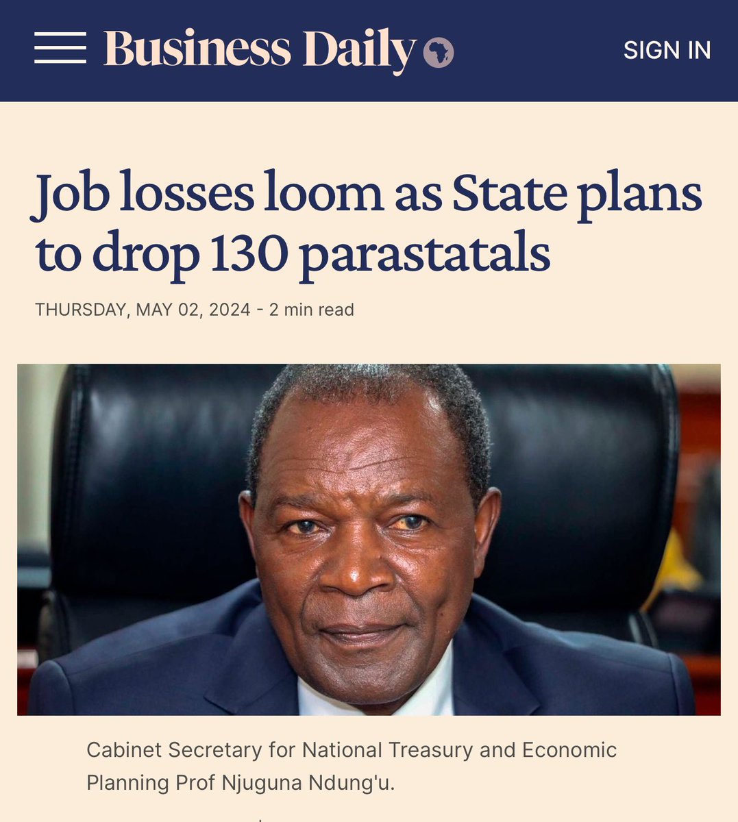 The Kenyan government plans to cut 130 parastatals after reviewing 288 state-owned enterprises. Only 158 were found to be viable. 41 corporations will be merged, 25 will be wound up, and 7 will require policy guidance. Stakeholder engagement will be done in May 2024.