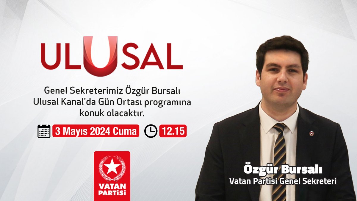 Genel Sekreterimiz Özgür Bursalı bugün saat 12.15'de Ulusal Kanal'da Gün Ortası programına konuk olacaktır.