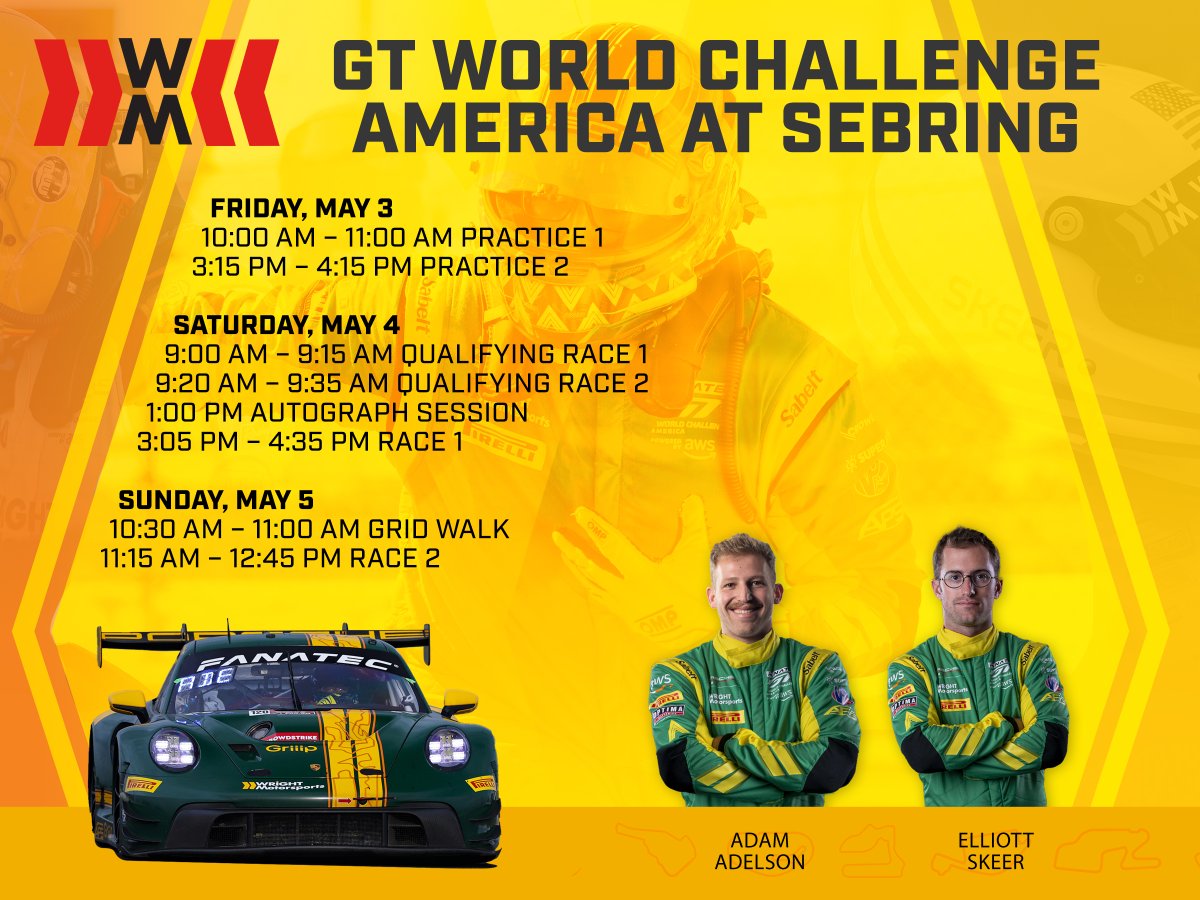 It's @sebringraceway race week and Adam and @SkeerRacing are the @gtworldcham points leaders! This weekend, we'll hope to increase that gap and keep the Porsche up front! Event Preview: bit.ly/3xX9Jkl Timing: bit.ly/41C00u5 Broadcast: YouTube.com/GTWorld