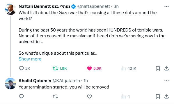 Which will happen first? All Jews driven out of Israel? or... Khalid Qatamin from Jordan loses his account for making death threats?