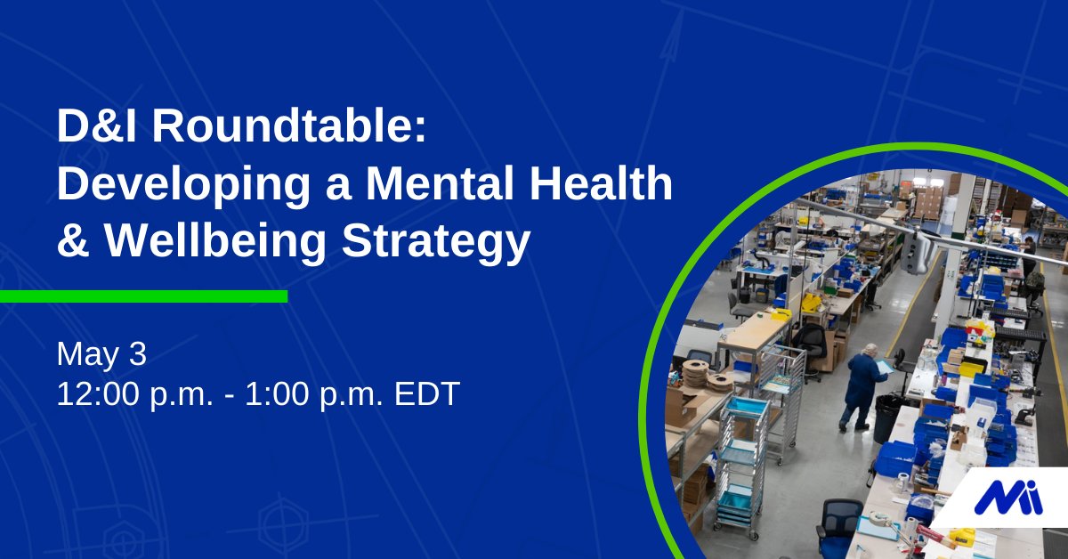 Creating open dialogues about mental health can be a powerful way to enhance employee well-being. Register for the MI's upcoming D&I Roundtable webinar and learn to harness a workplace culture that values the holistic health of its employees: themanufacturinginstitute.org/events/di-roun… #MFGTogether