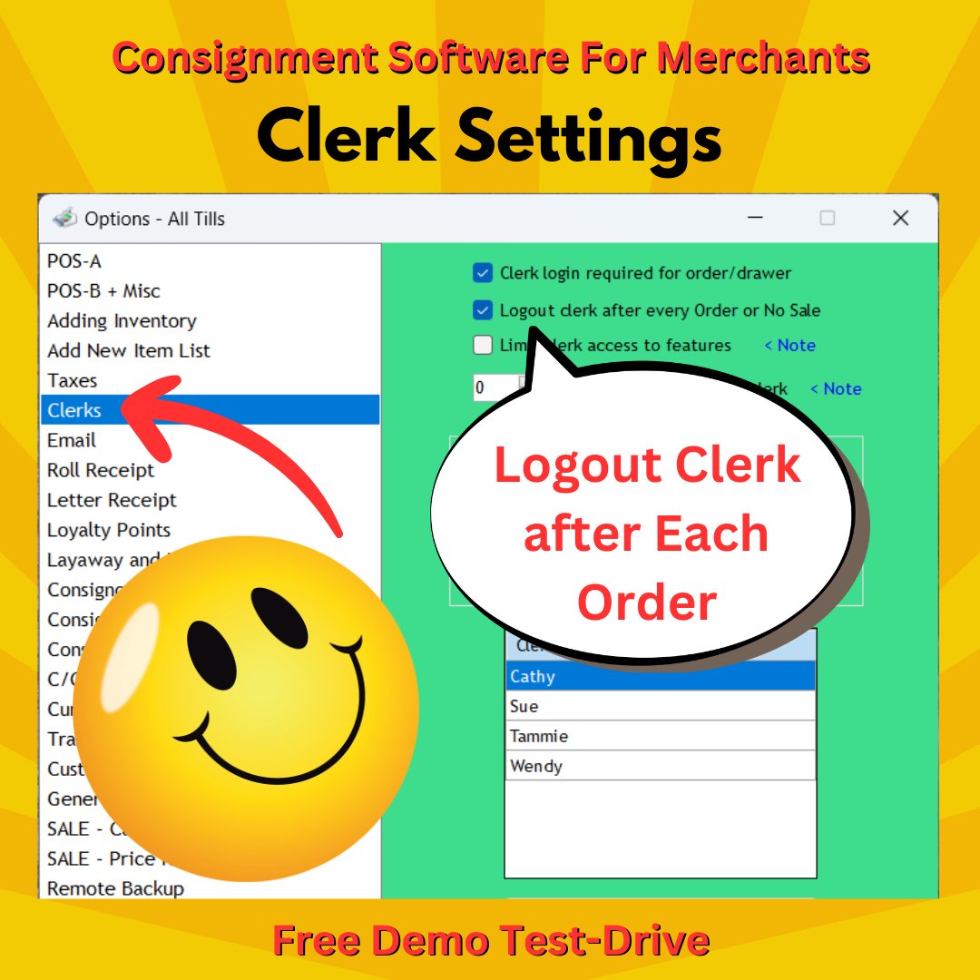 Thrifting POS Software:  Logout clerk after each order processed.
rjfsoft.com

#consignment #consigning #consign #resale #upcycled #recycled #thrift #thrifting #software #refashion #recycledfashion #fashionresale #preloved #upscaleresale #reselling