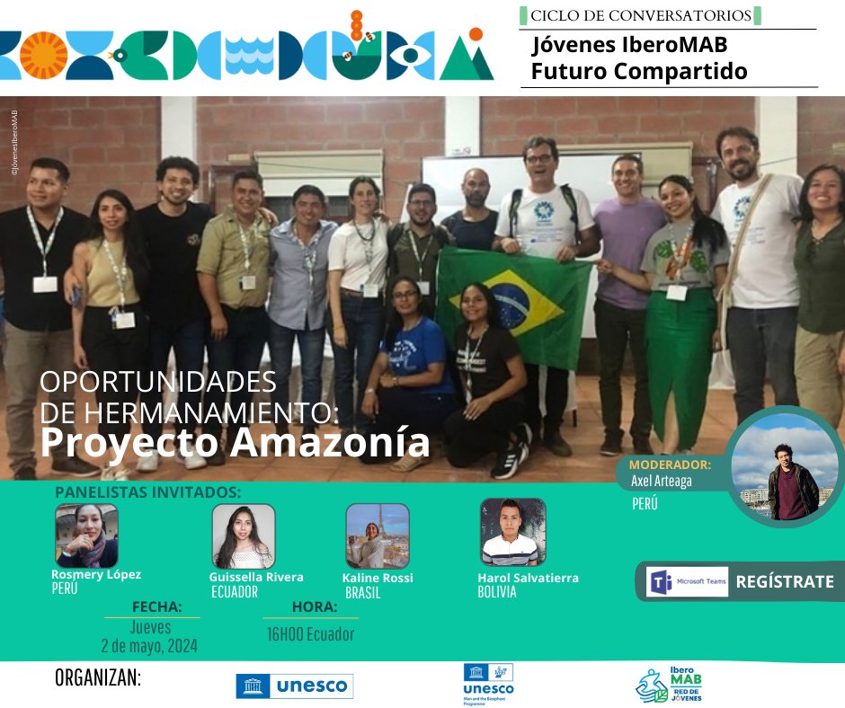 UNESCOQuito's tweet image. 📢 Únete a la sesión 3 y participa en el Conversatorio “Experiencias hermanamientos: Proyecto Amazonía’’, que se llevará a cabo este 2 de mayo a las 16h00 de Ecuador.
✍🏻Inscríbete ➡ shorturl.at/lnqDQ

#ProyectoAmazonia