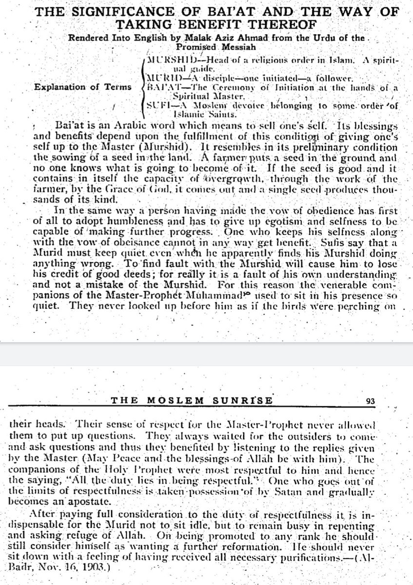 This translation of an extract of the Promised Messiah (as), published in the 1922 issue of The Muslim Sunrise really struck me when I first read it years ago. It provides even deeper insight into the bai'at (Bay'ah) that Ahmadis eagerly offer each year.