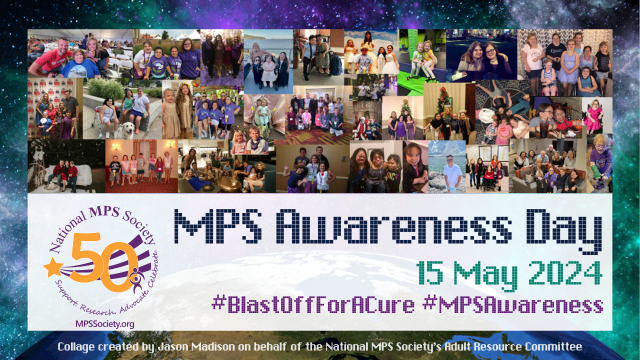 Looking forward to sharing our love of our #MPSML community as we lead up to May 15th! Show us your love by posting yourself in purple on 5/15! 💜 🚀 💜 #MPSAwareness2024 #BetterTogether #CureSupportAdvocate #ItsAboutTime #BlastOffForACure