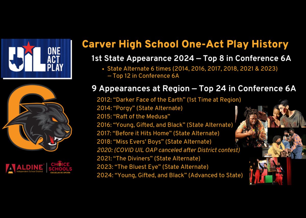 Panther Players🎭 (@panther_players) on Twitter photo For the first time in Panther Players history, we have advanced to to the UIL OAP State competition! We are so proud of every single one of our Panthers and we thank all of the supporters who have been with us along the way. See you in Austin!!! <a href="/RoshundaJK/">Roshunda Jones-Koumba</a> <a href="/AldineISD/">Aldine ISD</a> For the first time in Panther Players history, we have advanced to to the UIL OAP State competition! We are so proud of every single one of our Panthers and we thank all of the supporters who have been with us along the way. See you in Austin!!! <a href="/RoshundaJK/">Roshunda Jones-Koumba</a> <a href="/AldineISD/">Aldine ISD</a>