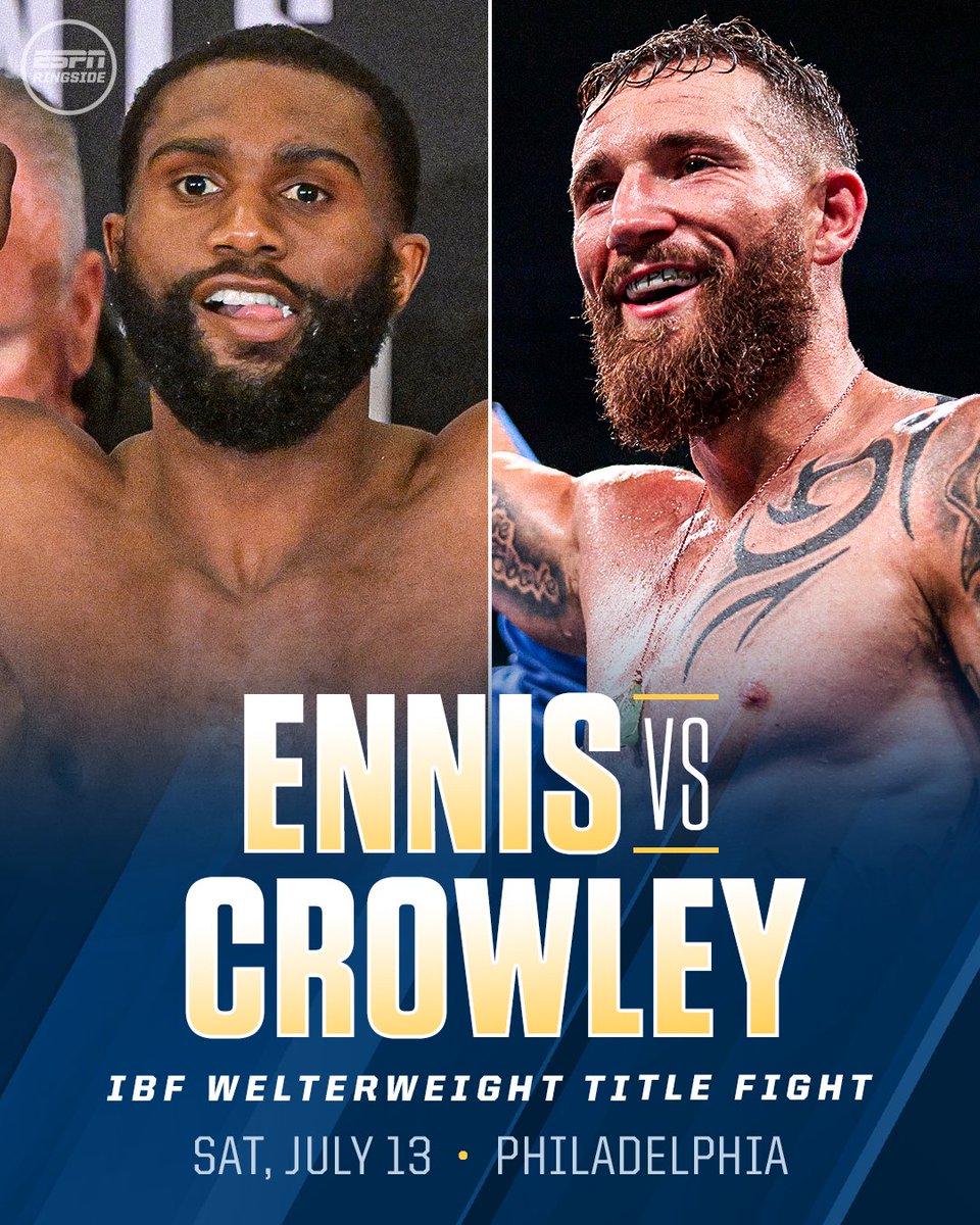 Jaron “Boots” Ennis will defend his IBF welterweight title vs. Cody Crowley on July 13 at Philadelphia’s Wells Fargo Arena.