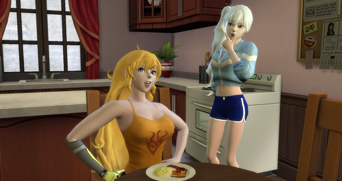 Anyone want to caption what my Yang and Weiss were talking about in the Sims?

#RWBY #Sims4