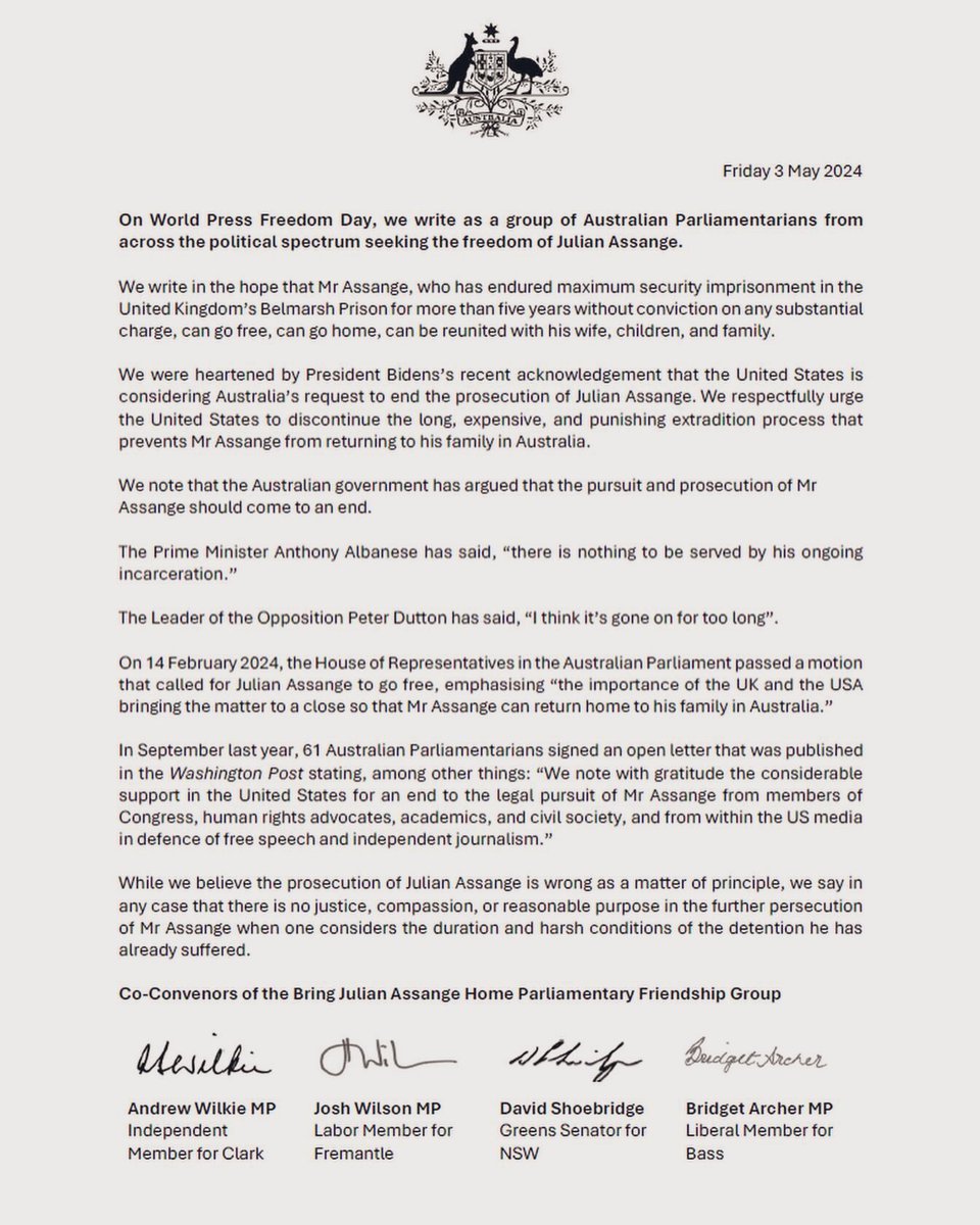 On #WorldPressFreedomDay the co-convenors of the Bring Julian Assange Home Parliamentary Friendship Group have issued a statement urging the US to free #JulianAssange 🧵