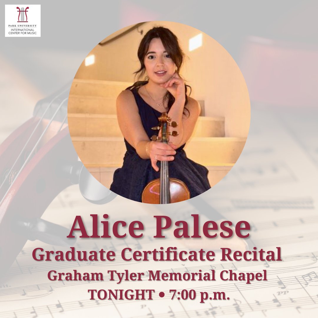 Join us this evening at 7:00 p.m. in the Graham Tyler Memorial Chapel for an unforgettable show from violinist Alice Palese! We hope to see you this evening to experience Alice's Graduate Certificate Recital! You don't want to miss it! 
 park.libcal.com/event/12303814 #studentrecitals