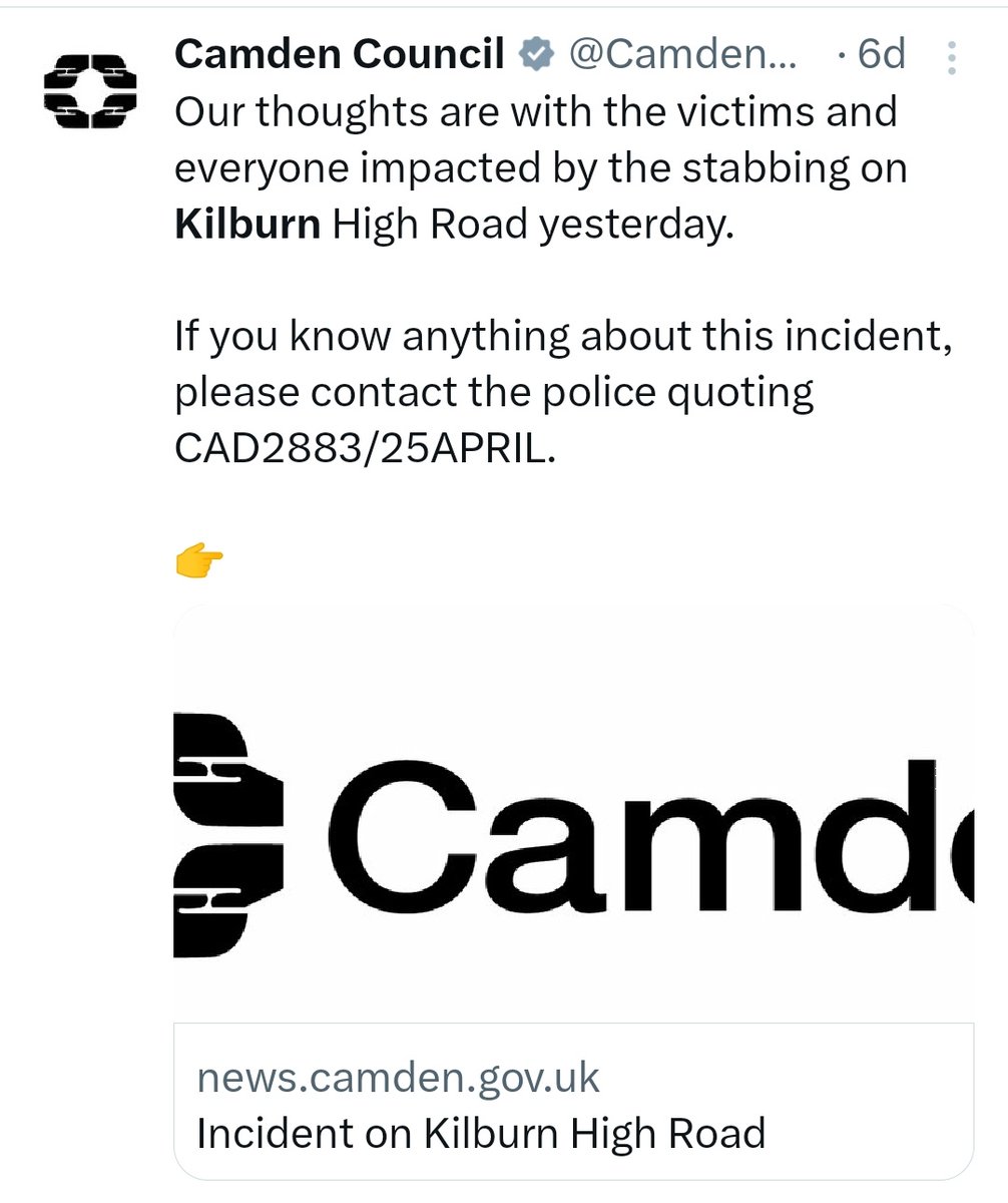 Rather puzzled that neither @TulipSiddiq nor @CamdenCouncil have released a statement about the serious stabbing incident in Loveridge Road on 1st May. They made a statement about the stabbing incidents on 25th April. Are some lives more valuable than others?