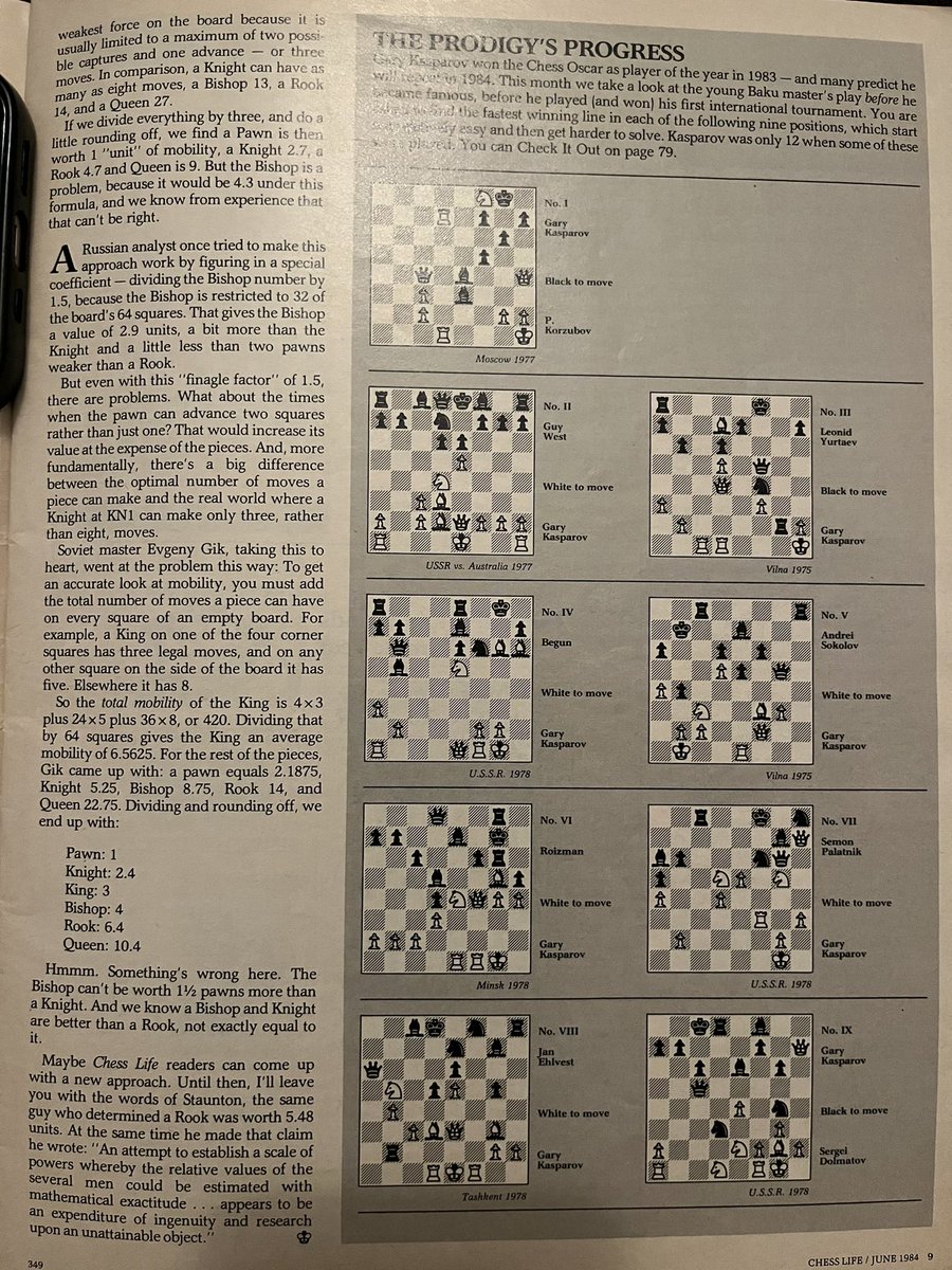 The value of the pieces article by Andy Soltis.