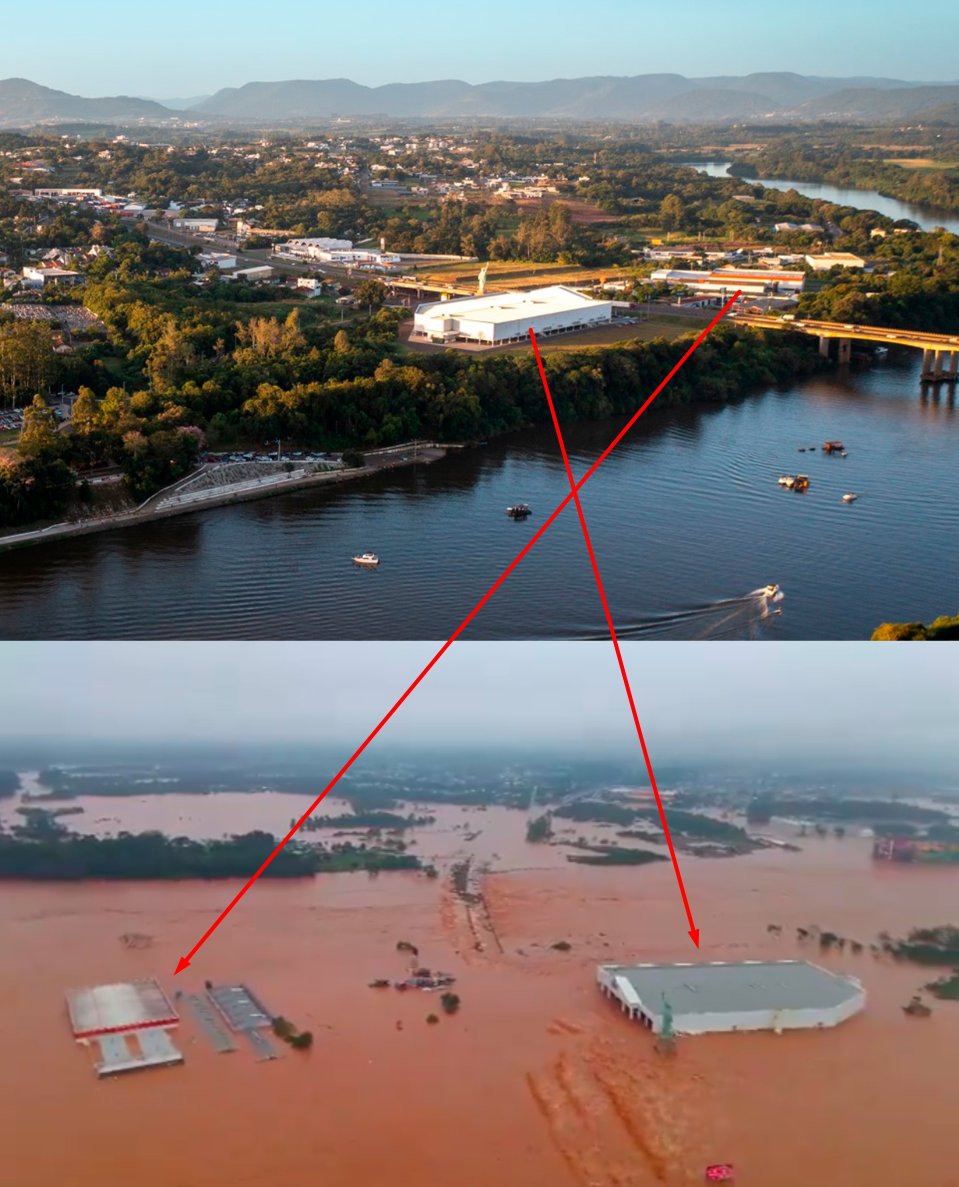 OLHEM O ABSURDO que esta acontecendo agora no Rio Grande do Sul 

Antes e depois das chuvas na cidade de Lajeado