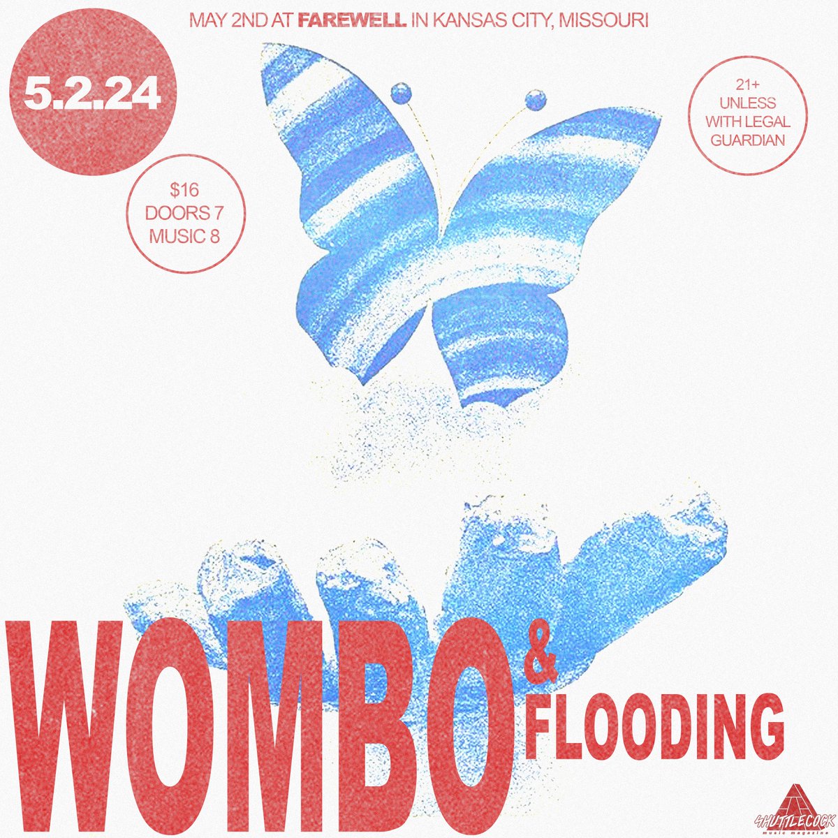 Tonight at Farewell, Louisville indie rockers Wombo and Kansas City's Flooding play the bar. Music at 8pm. $16 (PWYC). 21+ unless with parent/legal guardian. 🦋 Flyer by Rose Brown.