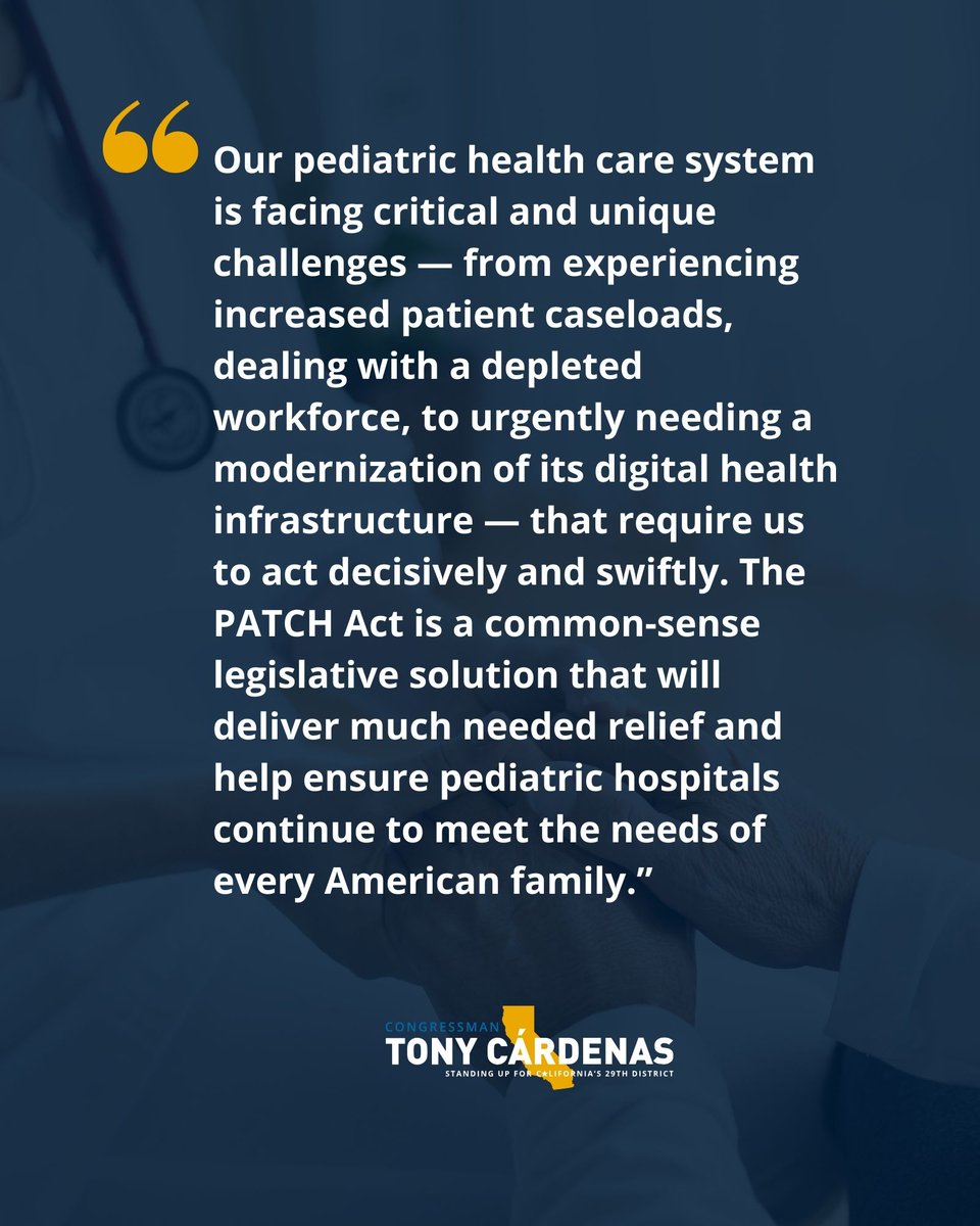 Today, I joined Senator Alex Padilla to introduce the Pediatric Access to Critical Healthcare (PATCH) Act. Our children deserve equal access to healthcare regardless of their family income status, and its time we give them the care they deserve.