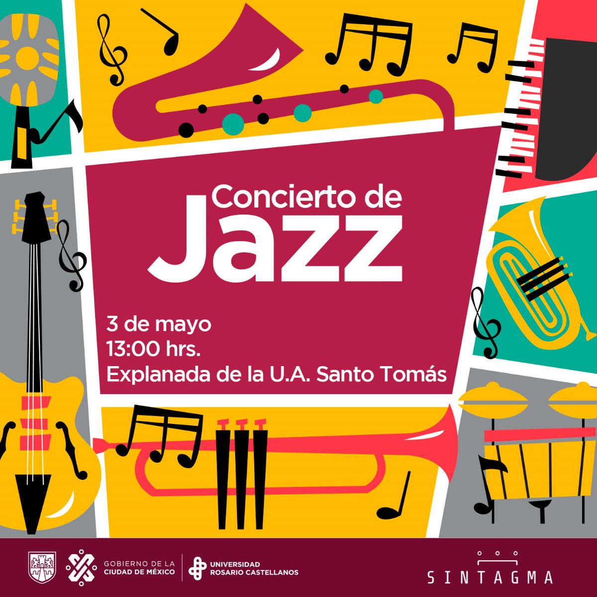 ¿Te gusta el jazz? 🎹🎶🎷

No te quedes sin disfrutar de este género musical inspirado en la improvisación de sus instrumentos. 🎼✨🎵

¡Te esperamos! 🥰

📆 03 de mayo
📍 U.A. Santo Tomás
⌚ 13:00 hrs.

¿Más actividades de la #CulturaURC?👇🏼
rcastellanos.cdmx.gob.mx/storage/app/me…

#OrgulloURC