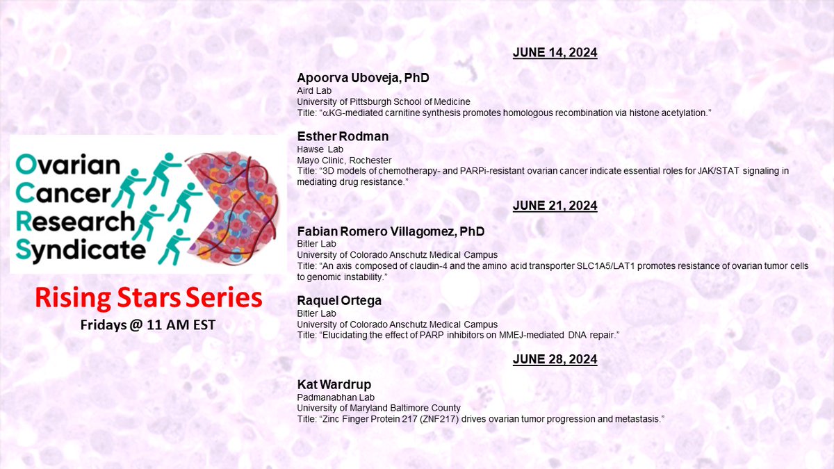 Penn_OCRC's tweet photo. We are excited to share the schedule for the Syndicate's Rising Stars talks in June.
Thank you to the mentors that nominated their trainees for this opportunity. https://t.co/2JanCazKGU