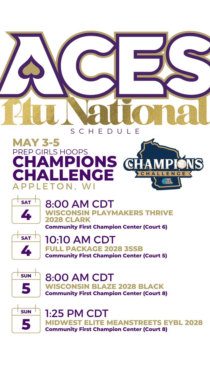 Purple Aces (@purpleaceswi) on Twitter photo ๐คCompetition! Run towards the ๐ฅ
๐Match-ups happening
๐Appleton, WI
๐ฅ<a href="/PGHCircuit/">Prep Girls Hoops Circuit ๐</a> - Champions Challenge ๐คCompetition! Run towards the ๐ฅ
๐Match-ups happening
๐Appleton, WI
๐ฅ<a href="/PGHCircuit/">Prep Girls Hoops Circuit ๐</a> - Champions Challenge