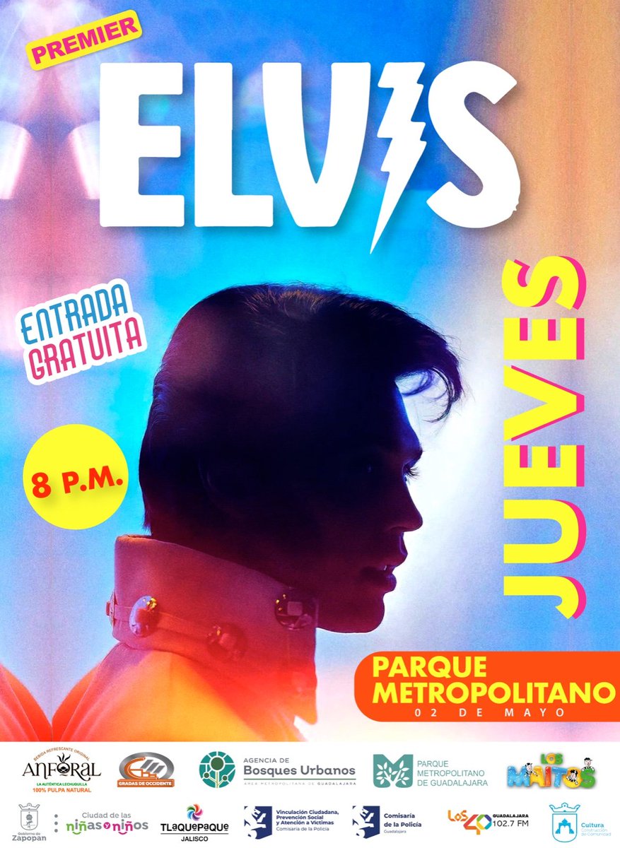 HOY ES JUEVES DE #cinemalive  
EN NUESTRA ESPECTACULAR SEDE: PARQUE METROPOLITANO🎞️📽️🍿🎬  
PREMIER: ELVIS / 8:00pm/ ATRAS DE LAS TORRES ROJAS / ENTRADA Y ESTACIONAMIENTO GRATUITO.
TENDREMOS REGALOS , SORPRESAS.
#parati #airelibre 
#viveelcinealairelibre 
#YoAmoCinemaLive