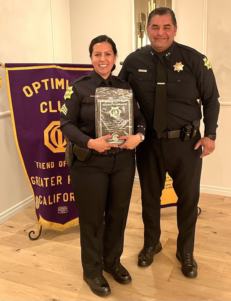 Congratulations to @FresnoPolice Sgt. Christine Leyva on being recognized by the Optimist Club of Greater Fresno on their Respect for Law Enforcement Luncheon. Her work and leadership in our Street Violence Bureau has made our community safer. Well done!