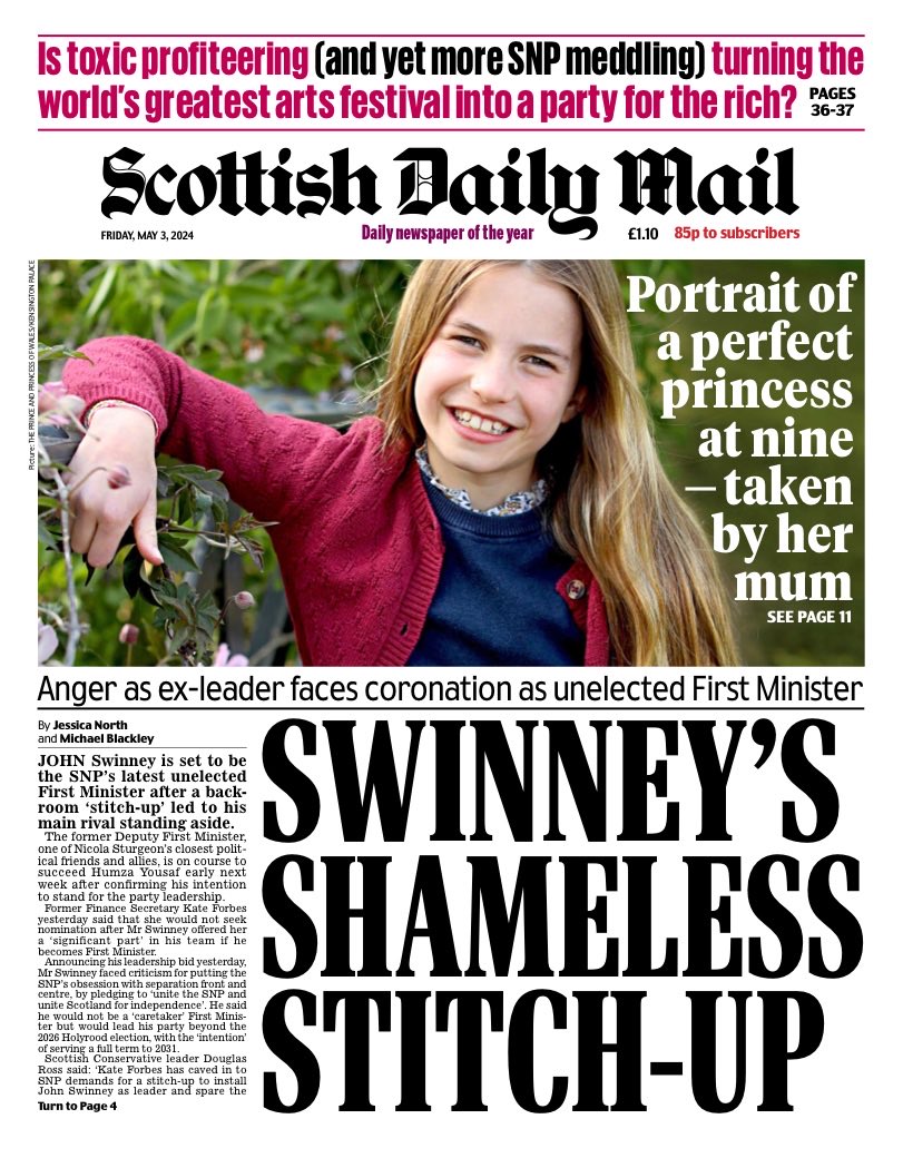 Friday’s Scottish Daily MAIL: “Swinney’s Shameless Stitch Up” #TomorrowsPapersToday