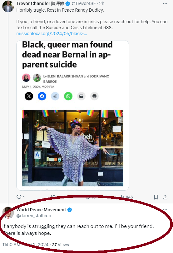 Trevor posts about the death of a queer man who was a friend of Jackie's campaign and his very first response is from an out-of-town MAGA Republican who wants to 'be your friend.'