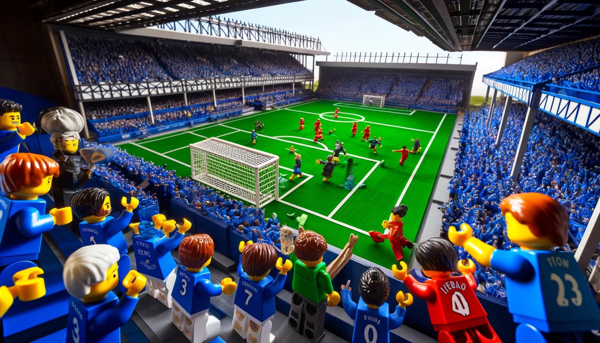 Spooky how AI has created a Lego Goodison from the view of my Season ticket