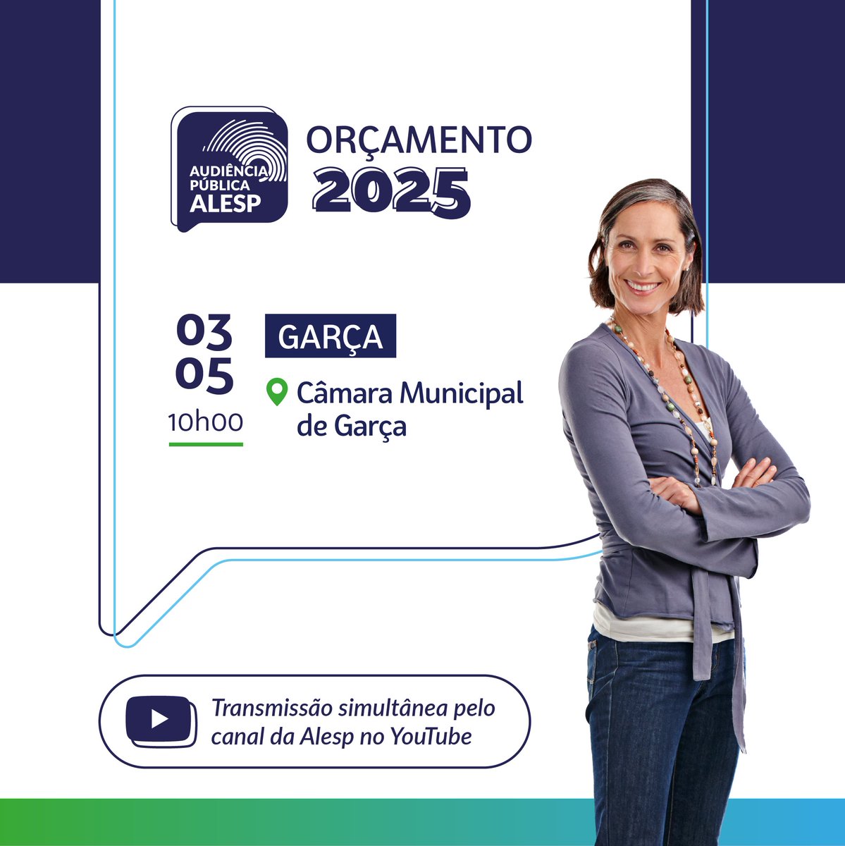 📍 Garça receberá a próxima audiência pública do orçamento de 2025. O encontro será nesta sexta-feira (03), na Câmara Municipal, a partir das 10h. Estaremos lá ouvindo as demandas da população local. 🖥 Você pode acompanhar a audiência pelo nosso canal no YouTube.